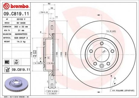 Тормозной диск BREMBO 09.C819.11 (фото 1)