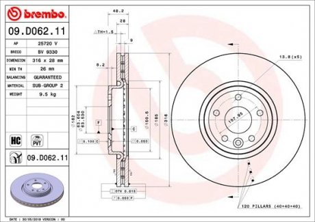 Тормозной диск BREMBO 09.D062.11 (фото 1)