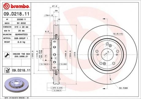Тормозной диск BREMBO 09.D218.11 (фото 1)