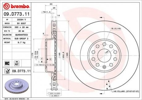 Тормозной диск BREMBO 09.D773.11 (фото 1)