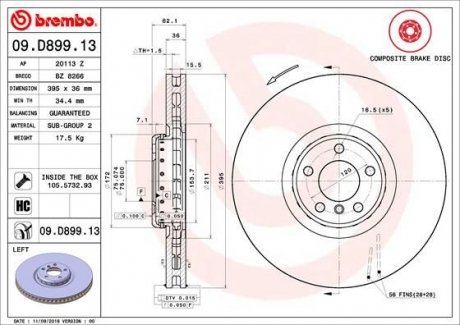 Диск тормозной BREMBO 09.D899.13 (фото 1)