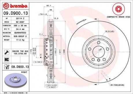 Диск тормозной BREMBO 09.D900.13 (фото 1)