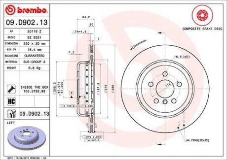 Тормозной диск BREMBO 09.D902.13 (фото 1)