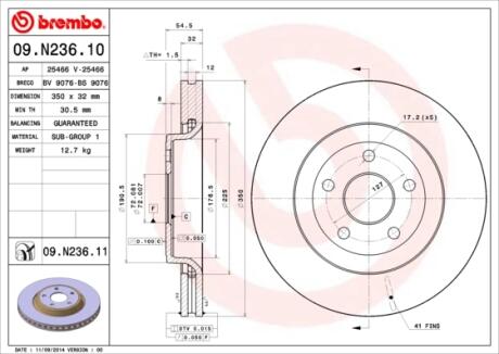 Диск тормозной BREMBO 09.N236.11 (фото 1)