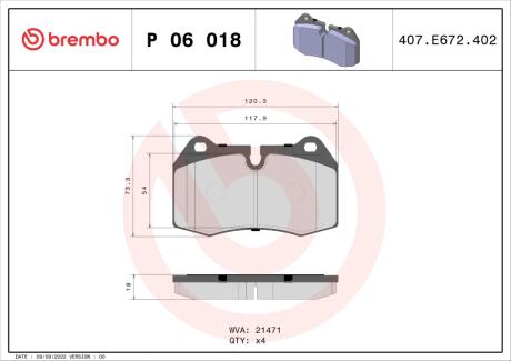 Тормозные колодки дисковые BREMBO P06018