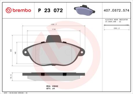 Тормозные колодки к-кт. BREMBO P23 072