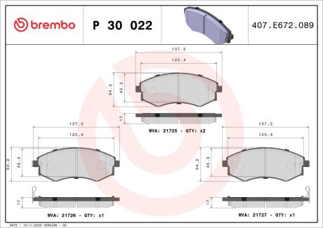 Гальмівні колодки дискові BREMBO P30 022