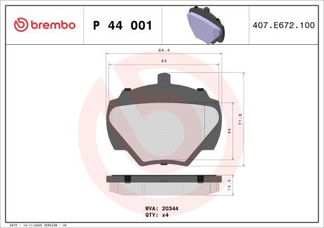 Колодки дискові гальмівні комплект LAND ROVER Defender 87-н.в, DISCOVERY I (LJ, LG) 89-94 BREMBO P44 001