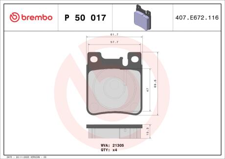 Тормозные колодки дисковые BREMBO P50017