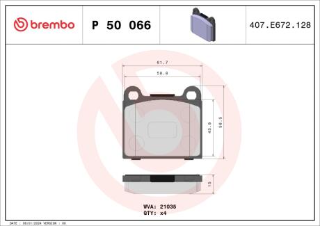 Тормозные колодки дисковые BREMBO P50 066
