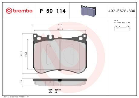 Гальмівні колодки дискові BREMBO P50114