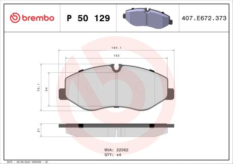 Тормозные колодки передние BREMBO P50129
