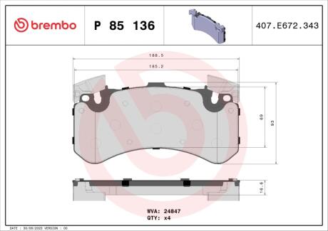 Тормозные колодки к-кт. BREMBO P85 136