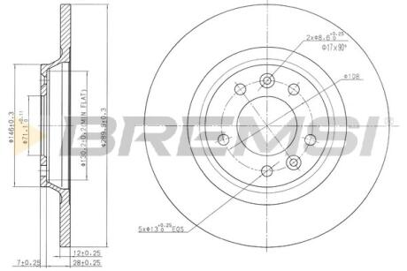 Гальмівний диск (задній) CITROËN C5/PEUGEOT 407/508/607/RCZ 1.6-3.0 04- Bremsi CD7275S