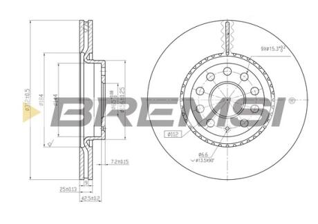 Гальмівний диск перед. Caddy III/IV/Golf/Jetta/Passat/Octavia 05- (312x25) Bremsi CD7305V