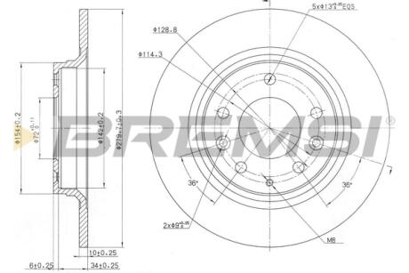 Гальмівний диск задній Mazda 6 02- (280x10) Bremsi CD7500S
