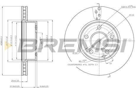 Гальмівний диск пер. MB C-CLASS S204 07-14 Bremsi CD7688V