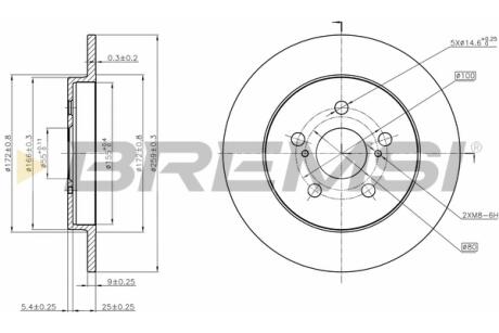 Гальмівний диск зад. PRIUS/VERSO S 1.3-1.8 09-16 Bremsi CD7875S