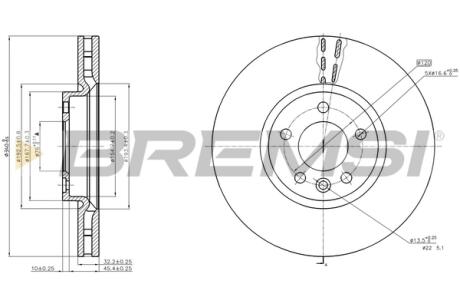 Гальмівний диск перед. T5 09- (R17.5) (340x32.2) Bremsi CD8182V