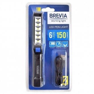 Фонарик инспекционный LED Pen Light 6SMD+1W LED, 150lm, 900mAh, microUSB, блисте BREVIA 11210