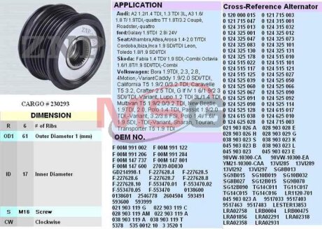 Шкив генератора инерционный CARGO 230293