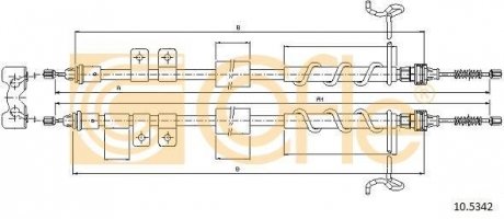 Трос ручного тормоза зад. Ford Transit Connect 200/220 DS1,8TDdi-1,8TDCi –1,8 (small mod)(без ABS) 2007- 1792/1582x2 COFLE 10.5342