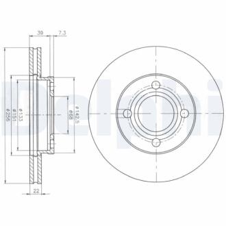 Диск тормозной перед. (вентил.) AUDI 80 86-91, 100 -90 (256*22) Delphi BG2272