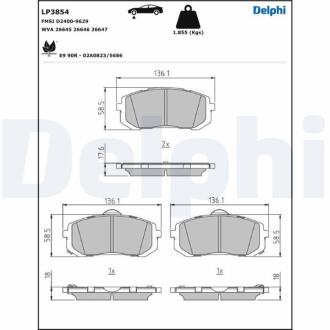 Комплект гальмівних колодок, дискове гальмо Delphi LP3854