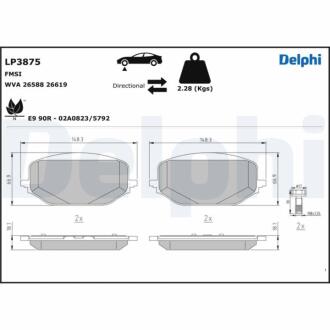 Комплект гальмівних колодок, дискове гальмо Delphi LP3875