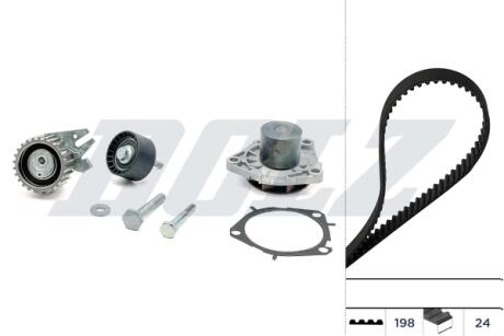 FIAT К-кт ГРМ (помпа+ремень + 2шт. ролика) STILO 1.9 JTD 03-06, ALFA ROMEO 156 1.9 JTD 02-04 DOLZ KD084