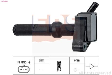 FORD Котушка запалювання FIESTA VII (HJ, HF) 1.0 EcoBoost 17-, TOURNEO CONNECT / GRAND TOURNEO CONNECT V408 Мінівен 1.0 EcoBoost 13-22 EPS 1.970.660