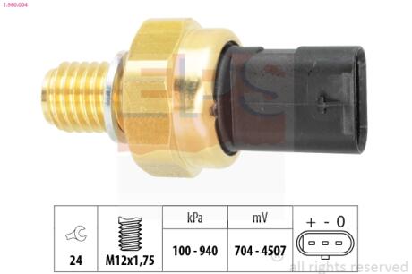 Датчик тиску масла Chevrolet Camaro 6.2 15-/Corvette 6.2 14-19 /Opel Adam 1.0 14-18/Antara 2.0CDTI 16-17/Astra J 1.6CDTI 12-/Astra K 1.4/1.6CDTI 15-22/Insignia A/B 1.6CDTI 15- EPS 1.980.004