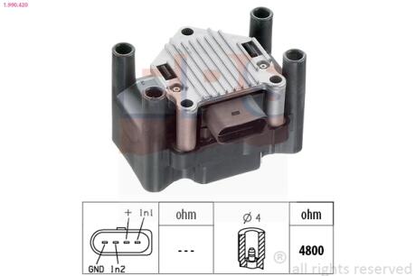 Котушка запалювання Audi A4 94-/VW Passat 1,6 97-/Skoda Octavia 98- EPS 1.990.420