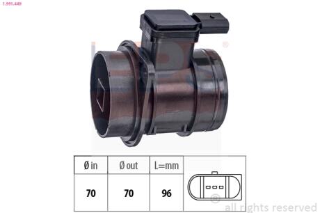 Витратомір повітря Audi A4/A6/Q3/Q5/VW Caddy/Crafter/Golf/T5 2.0TDI 05- EPS 1.991.449