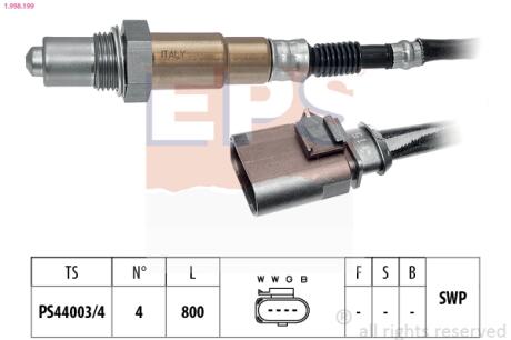 VW Лямбда-зонд GOLF 1.2/1.4 12-, TIGUAN 1.4 16-18, AUDI Q2 (GAB, GAG) 1.4 TFSI 16- EPS 1.998.199