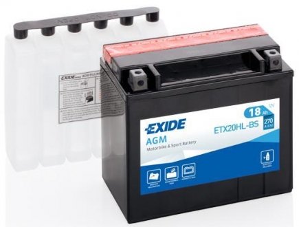 Аккумулятор 18Ah-12v AGM (175х87х155) R, EN270 EXIDE ETX20HL-BS (фото 1)