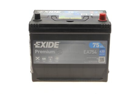 Аккумулятор 75Ah-12v PREMIUM (267х172х220),R,EN630 EXIDE EA754