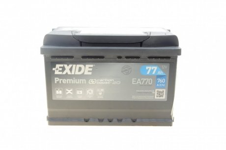 Аккумулятор 77Ah-12v PREMIUM(278х175х190),R,EN760 EXIDE EA770