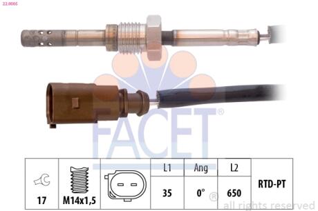 Датчик температури ОГ VW T5 2.5D 03-09 (перед каталізатором) FACET 22.0065