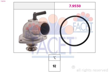 Термостат Opel Combo/Astra G/Vectra B, C 1.4-1.6i 95- (92C) с корпусом FACET 7.8174