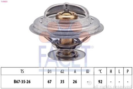 Термостат BMW 3(E36)/5(E39) 1.6-2.8 i 89-00 (92C) с прокладкой FACET 7.8302S