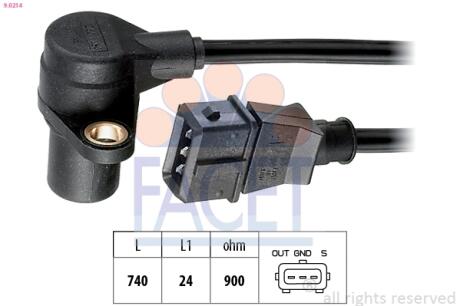 Датчик оборотов коленвала а Audi A6/A8 / VW Passat 2.3-2.8 i 95-> FACET 9.0214