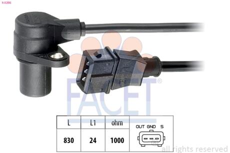 Датчик положения коленвала Opel Astra 2.0 Turbo 00-> FACET 9.0296