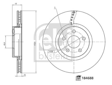FEBI Гальмівний диск передн. TOURNEO CONNECT / GRAND TOURNEO CONNECT V408, TRANSIT CONNECT 13- FEBI BILSTEIN 184688