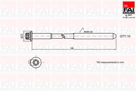 FAI FORD К-кт болтів гбц C-Max,Focus II,III,Galaxy,Mondeo III,IV,V,Transit 1.8/2.3 Fischer Automotive One (FA1) B1140