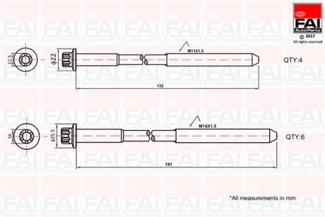 FAI FIAT Комплект гвинтів голівки циліндра DUCATO 2.3 JTD 01-06, IVECO DAILY III 03-06, UAZ PATRIOT 2.3 D 06- Fischer Automotive One (FA1) B1625