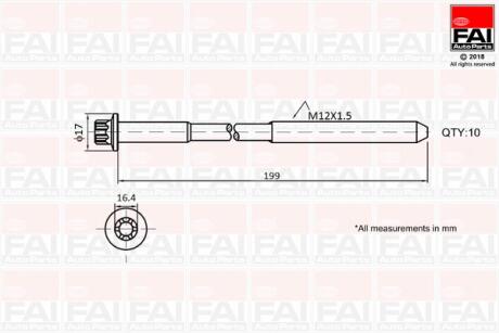 FAI BMW К-кт болтів гбц М12*1,5 мм E81, E87, 120d xDrive, TOYOTA, MINI Fischer Automotive One (FA1) B1756