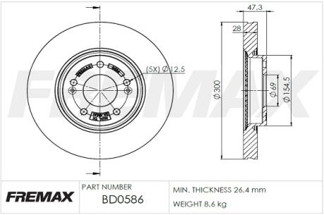 Диск гальмівний передній, 300mm Hyundai I40, IX35, Sonata; Kia Optima, Sportage 04- FREMAX BD0586