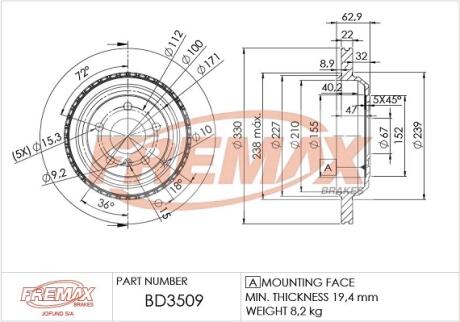 Диск тормозной задний, R18 X164/W164/251 FREMAX BD3509