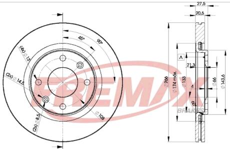 Диск торм. передний, 96- (266x20.5mm) FREMAX BD4697